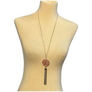 Thalia Sodi silver necklace with pendant and tassel NWT